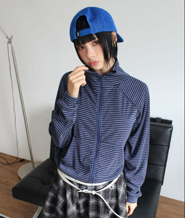 STRIPE HIGH NECK ZIP-UP